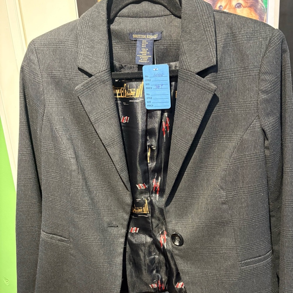 British Khaki Charcoal Glen Plaid Women's Blazer